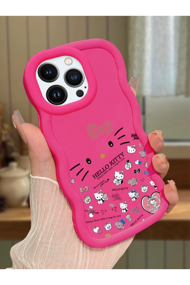 iPhone 13 Pro Max Compatible Shockproof Simple Red Silicone Phone Case Hello Kitty Pattern