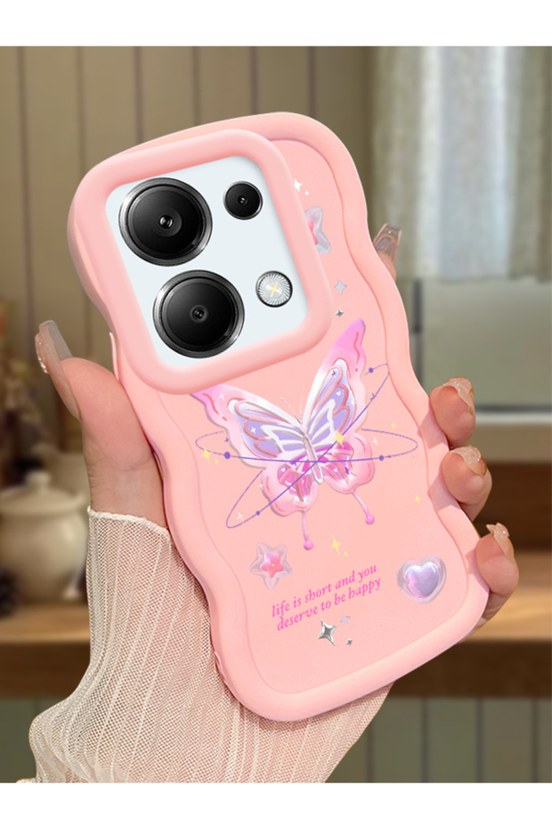 Redmi Note 13 Pro 4g Compatible Shockproof Simple Pink Silicone Phone Case Butterfly Pattern