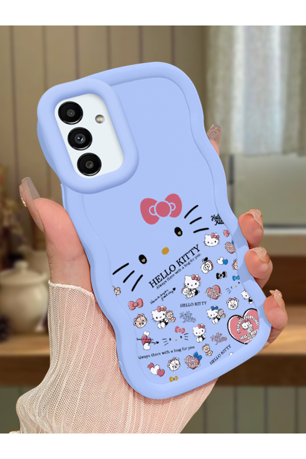 Samsung Galaxy A13 Compatible Shockproof Simple Blue Silicone Phone Case Hello Kitty Pattern