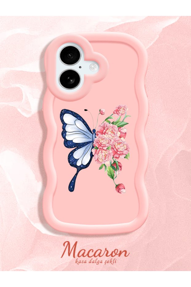 Simple Pink Silicone Phone Case Butterfly Pattern Compatible with iPhone 16 Plus Shockproof