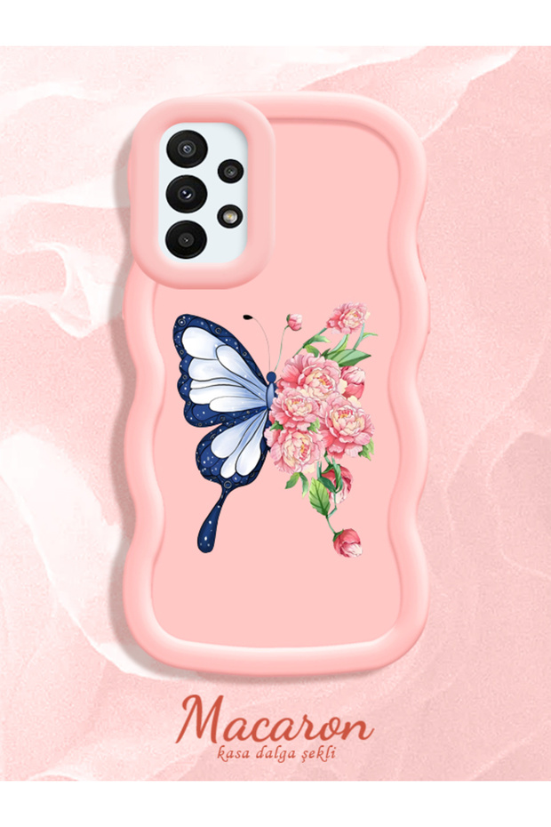Simple Pink Silicone Phone Case Butterfly Pattern Compatible with Samsung Galaxy A23 Shockproof