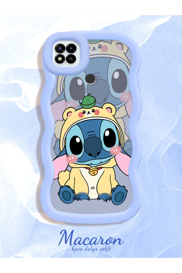 Simple Blue Silicone Phone Case Stitch Pattern Compatible with Redmi 9C Shockproof