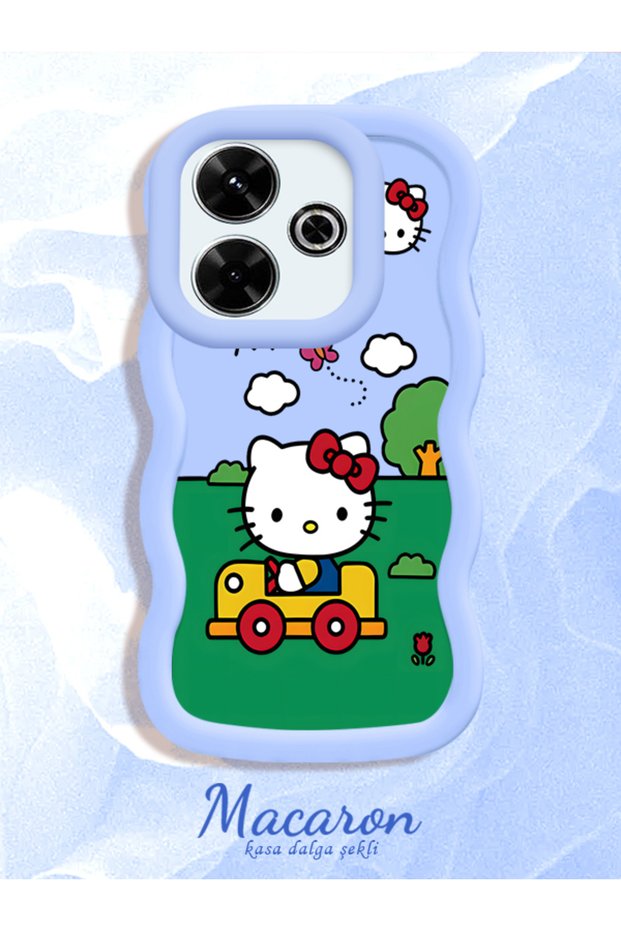 Simple Blue Silicone Phone Case Hello Kitty Pattern Compatible with Poco M6 Shockproof