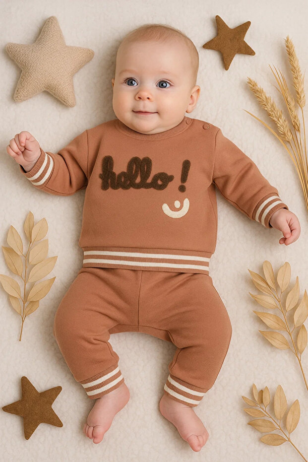 Hello Embroidered 100% Cotton 2-Piece Baby Boy Set