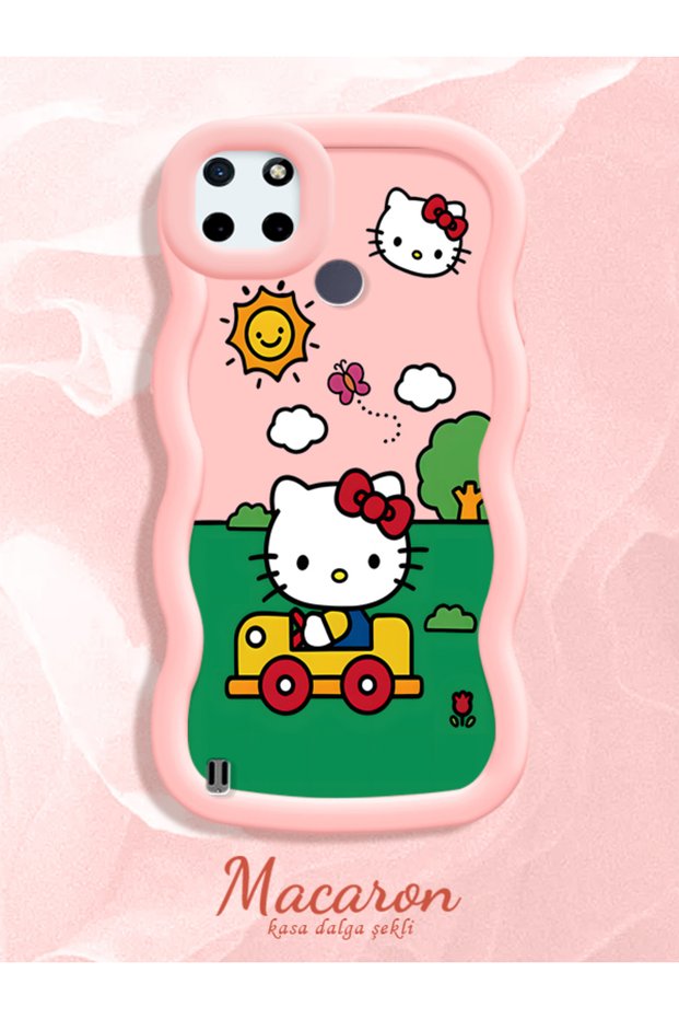 Simple Pink Silicone Phone Case Hello Kitty Pattern Compatible with Realme C25Y Shockproof