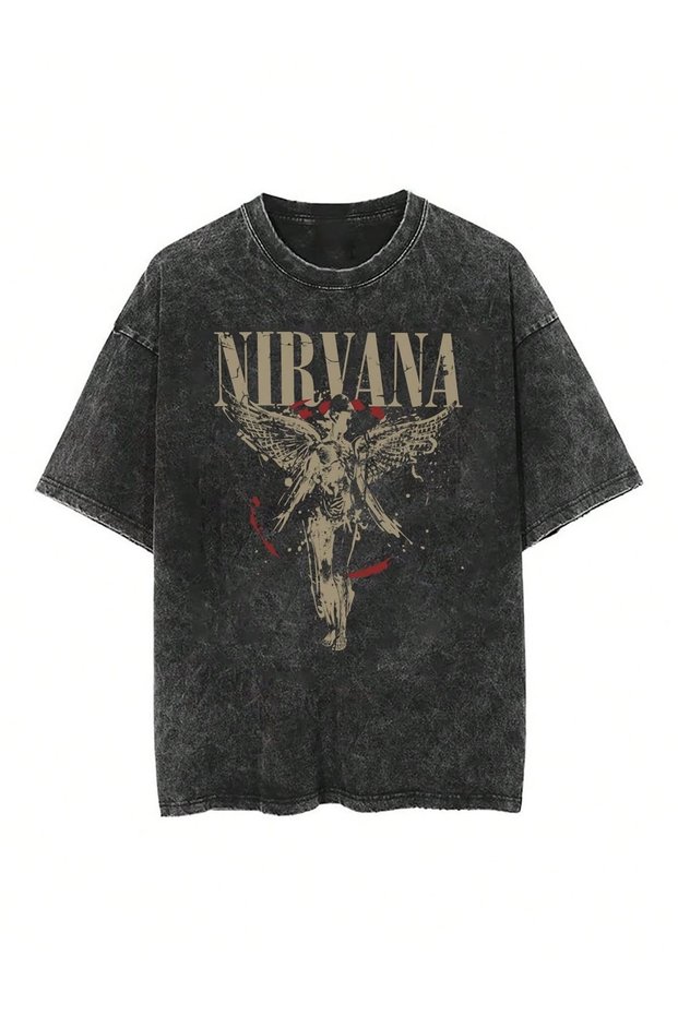 Nirvana Printed Washed Vintage Unisex Oversized T-Shirt