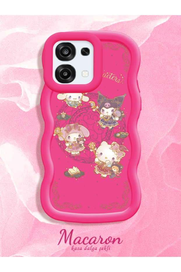 Simple Red Silicone Phone Case Kitty Pattern Compatible with Oppo A6 Pro Shockproof