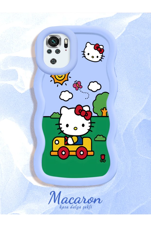 Simple Blue Silicone Phone Case Compatible with Redmi Note 10S Shockproof Hello Kitty Pattern