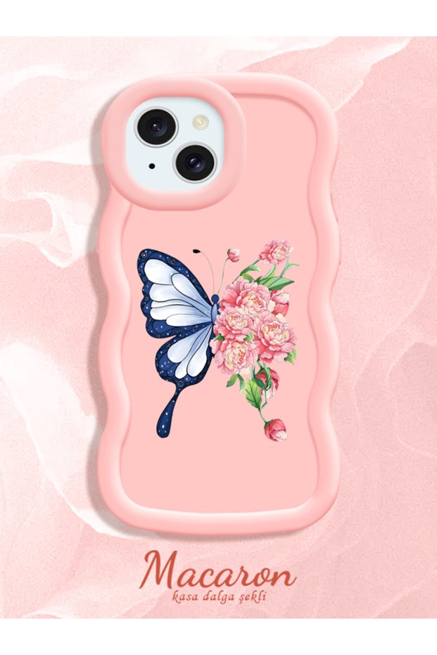 Shockproof Simple Pink Silicone Phone Case Butterfly Pattern Compatible with iPhone 15 Plus