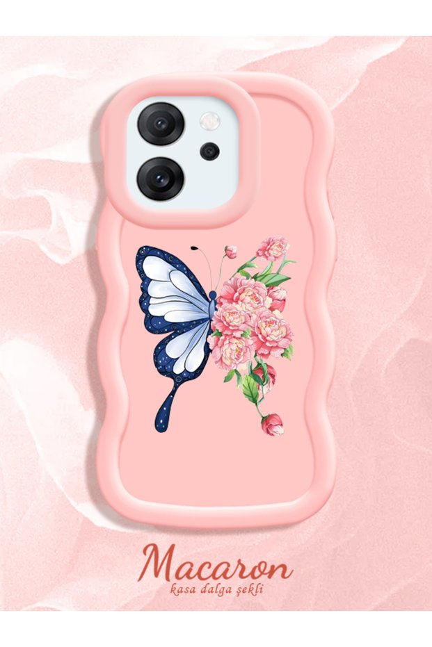 Simple Pink Silicone Phone Case Butterfly Pattern Compatible with Oppo Reno 14F Shockproof