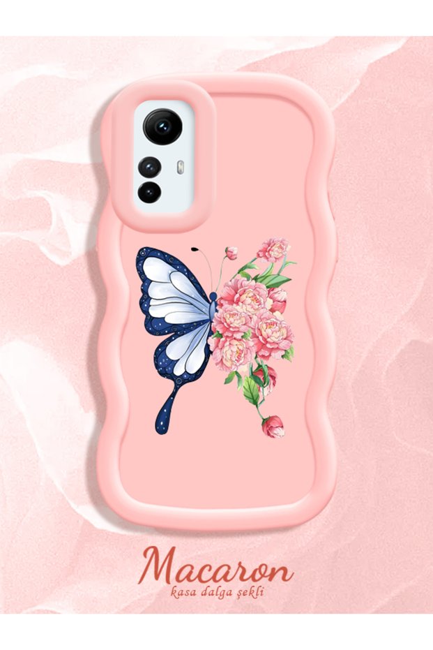 Simple Pink Silicone Phone Case Butterfly Pattern Shockproof Compatible with Redmi Note 12S