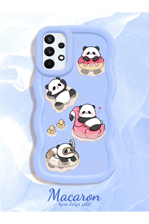 Simple Blue Silicone Phone Case Panda Pattern Compatible with Samsung Galaxy A73 Shockproof
