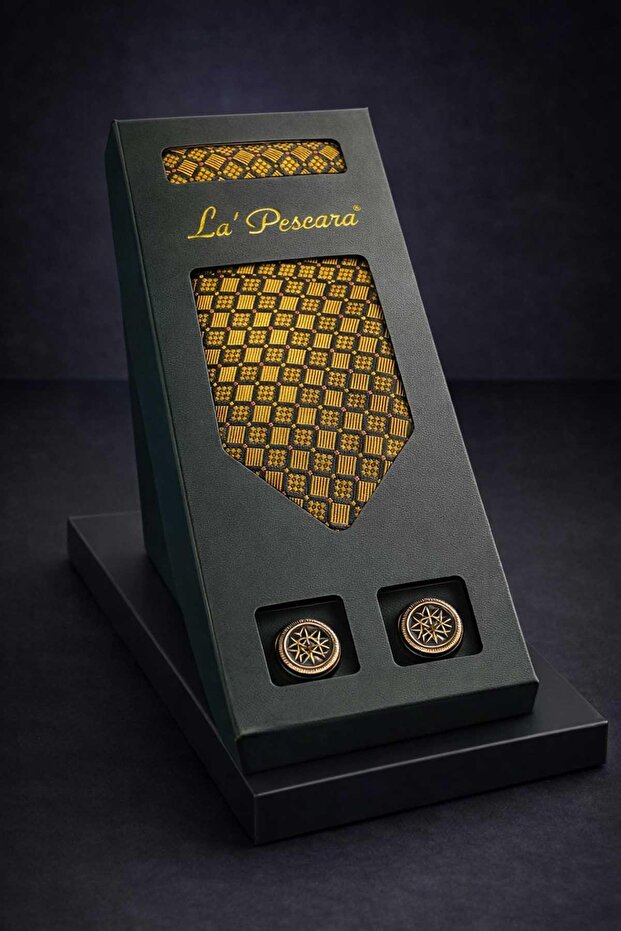 Yellow Handkerchief Classic Tie Cufflink Men's Gift Set Os632