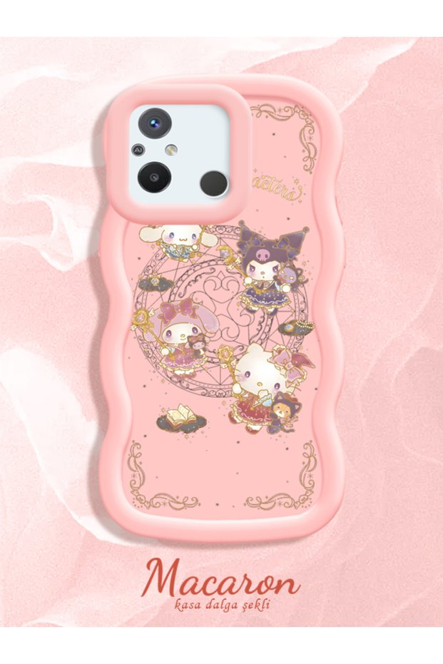 Simple Pink Silicone Phone Case Kitty Pattern Compatible with Redmi 12C Shockproof