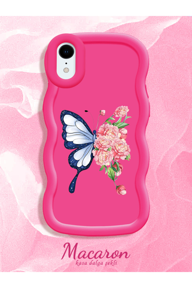 Simple Red Silicone Phone Case Butterfly Pattern Shockproof Compatible with iPhone Xr