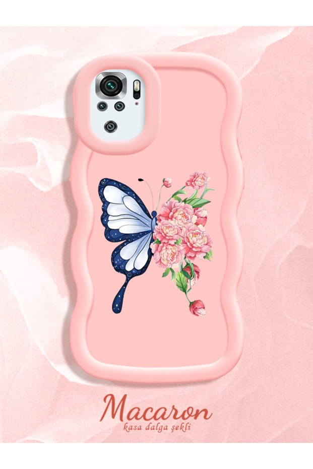 Simple Pink Silicone Phone Case Butterfly Pattern Shockproof Compatible with Xiaomi Redmi Note 10 4g
