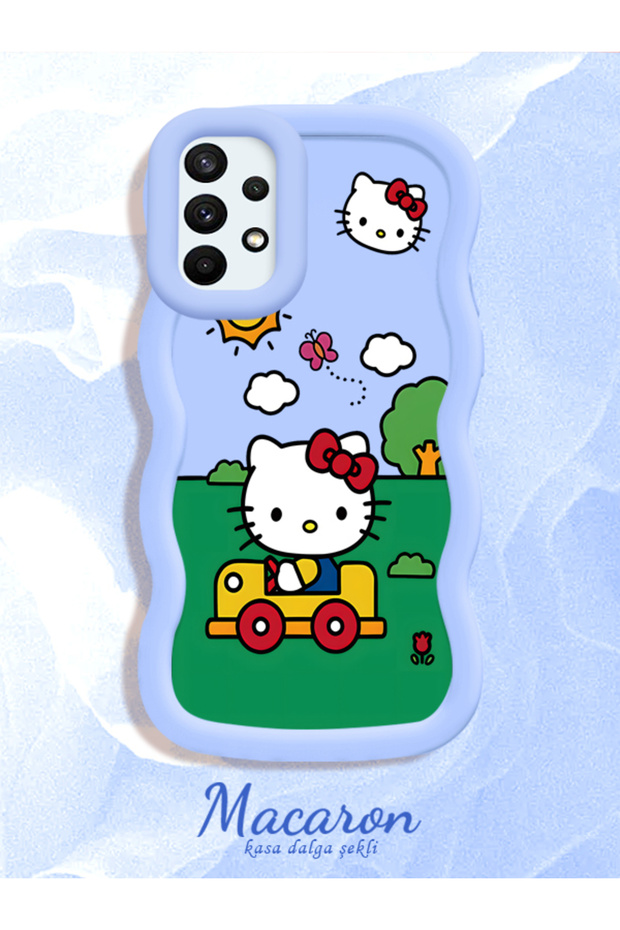 Simple Blue Silicone Phone Case Hello Kitty Pattern Compatible with Samsung Galaxy A73 Shockproof