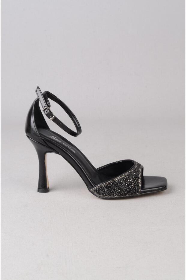 Seç Y233T Single Strap Stone Heel Shoes (Heel Height:9.5Cm) Black