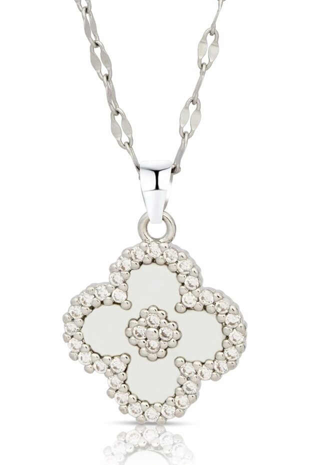 Gold Plated Four Leaf Clover Pendant Necklace for Women – Lucky Black Agate & Cubic Zirconia Charm