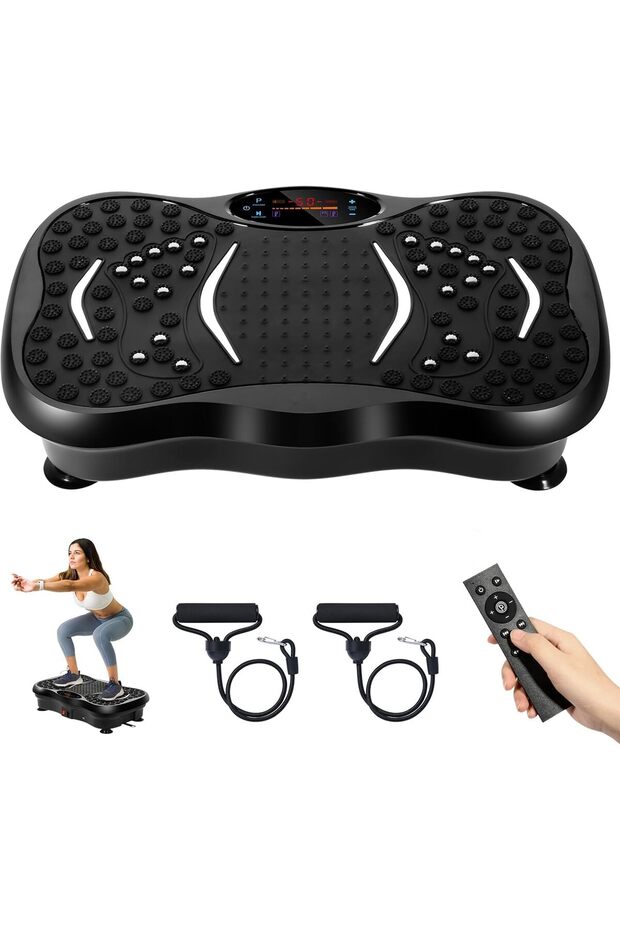 Vibration Plates, Vibration Fitness Exercise Machine for Home Use, with Bluetooth Speaker, 5 Program Modes, 2 Resistance Bands, Vibration Fitness Trainer, 330lb Max Load (B)