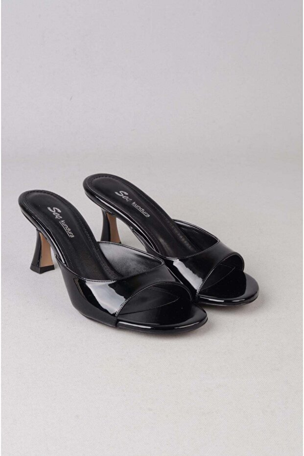 Seç Y268 Heeled Evening Slippers (Heel Height: 7 cm) Black
