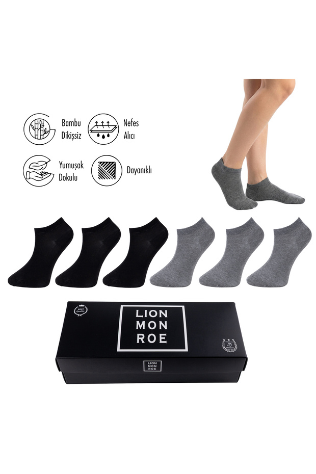 Pure Bamboo Men's Booties Plain Black-Gray Melange Socks Seamless Premium Gift Boxed 6-Piece Prime Bamboo Series L5952Aznb