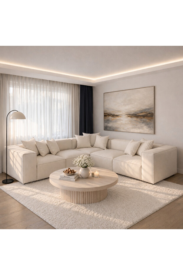 Haliloğlu Relax Soft 5 Modül Tam Köşe Takımı (Ekru) Babyface 01, (3 Köşe, 2 Orta)