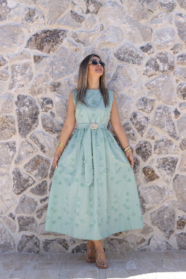 Mint Green Three-Dimensional Floral Dress