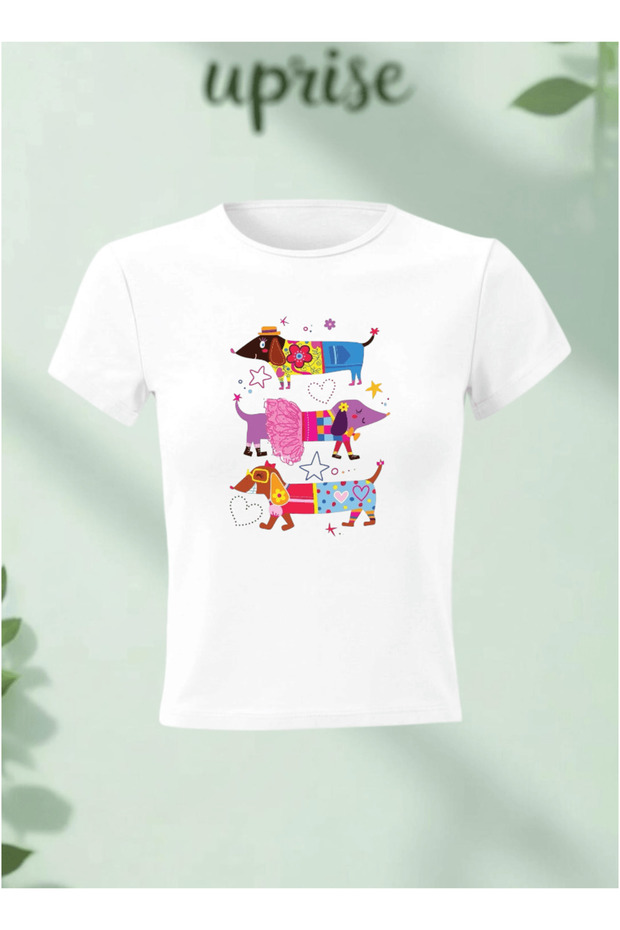 Dogs Printed Cotton Lycra Body Tee Crop T-Shirt