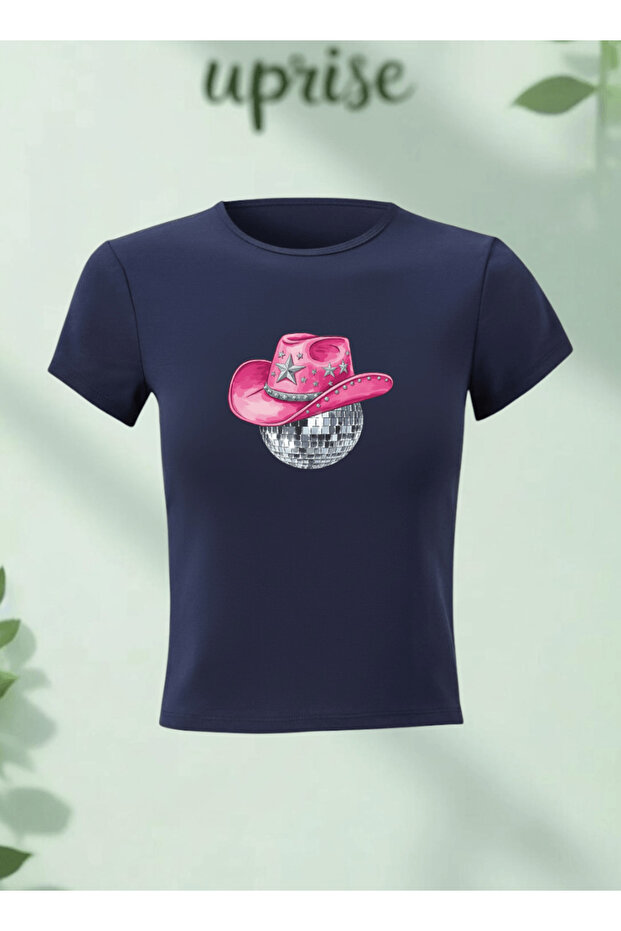 Cowboy Disco Printed Cotton Lycra Body Tee Crop T-Shirt