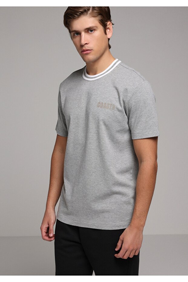Regular Fit Round Neck Plain Men's Gray Short Sleeve T-Shirt