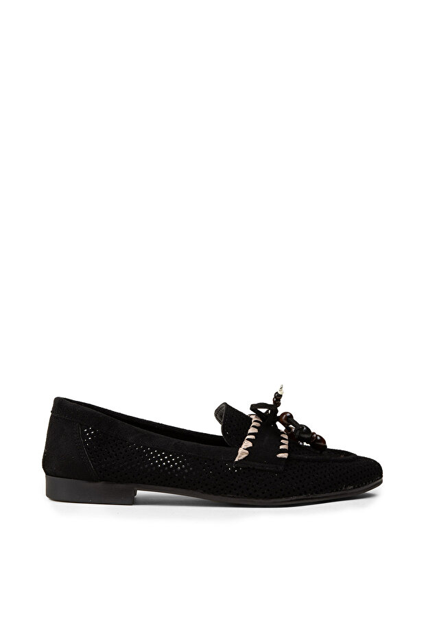 Women's Black Perforated Suede Ballerinas