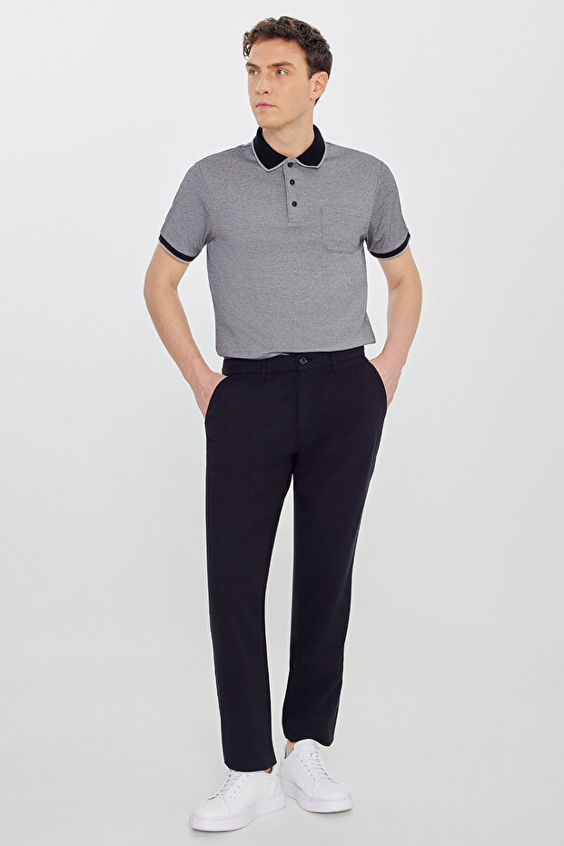 Men's Black Cotton Slim Fit Slim Fit Side Pocket Dobby Stretch Trousers