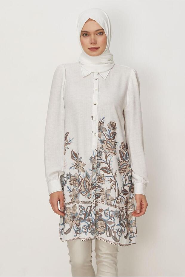 Patterned Linen Effect Tunic 46540 - 1