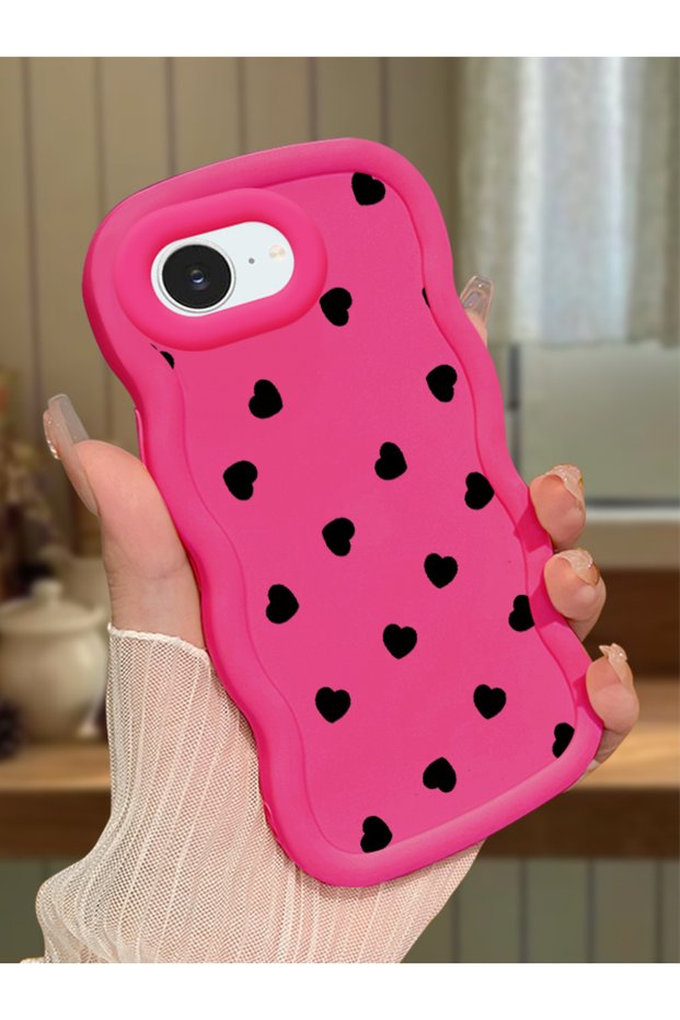 iPhone 17E Compatible Shockproof Simple Red Silicone Phone Case Heart Pattern