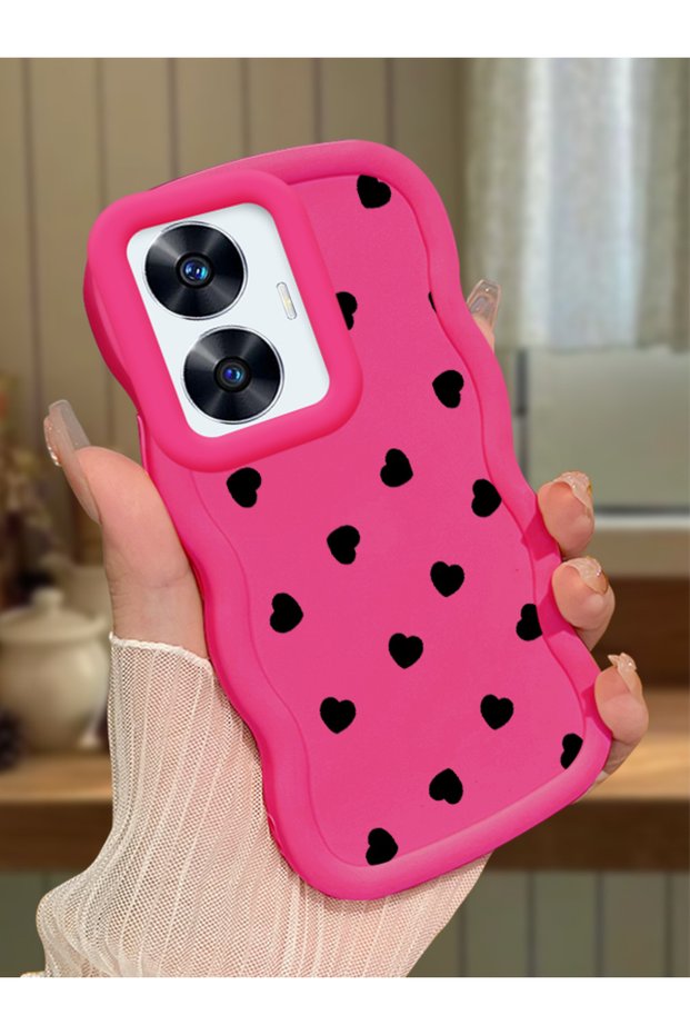 For Realme C55 Compatible Shockproof Simple Red Silicone Phone Case Heart Pattern
