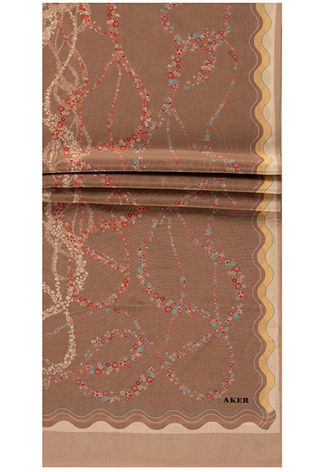 شال حرير قطني بني 75×200