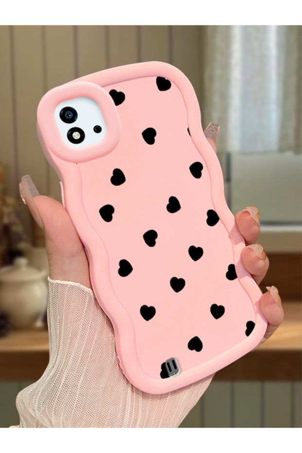 Realme C20 Compatible Shockproof Simple Pink Silicone Phone Case Heart Pattern