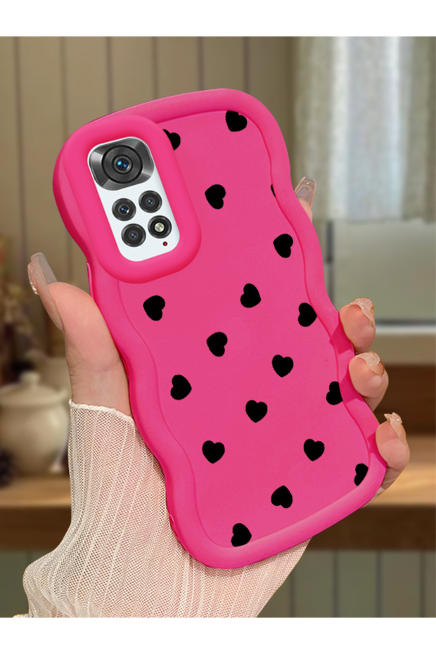 Redmi Note 11 Compatible Shockproof Simple Red Silicone Phone Case Heart Pattern