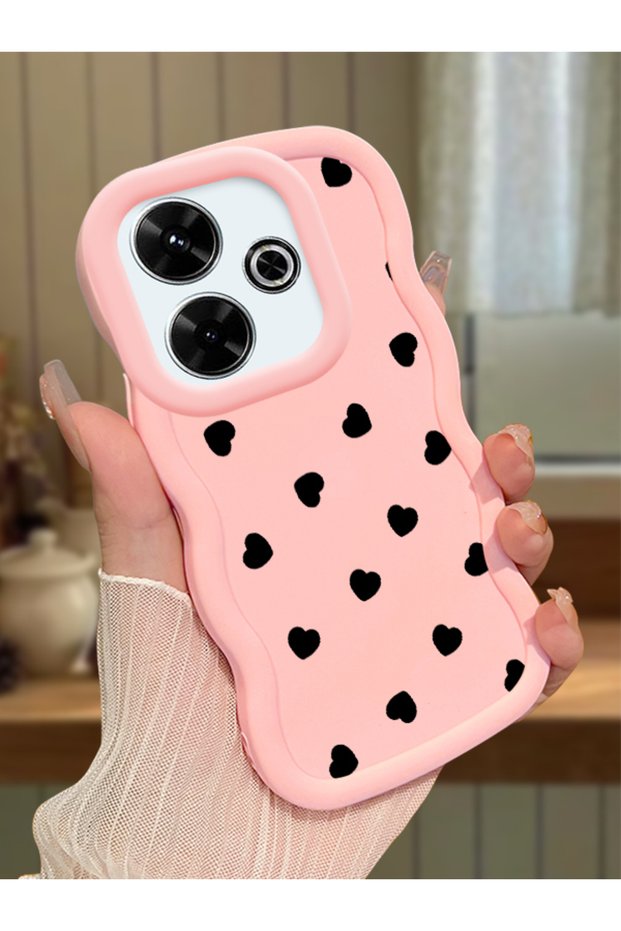 Redmi 13 Compatible Shockproof Simple Pink Silicone Phone Case Heart Pattern