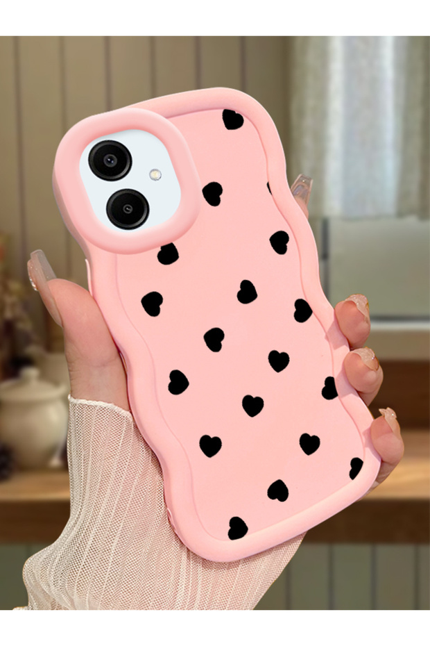 Samsung Galaxy A06 Compatible Shockproof Simple Pink Silicone Phone Case Heart Pattern