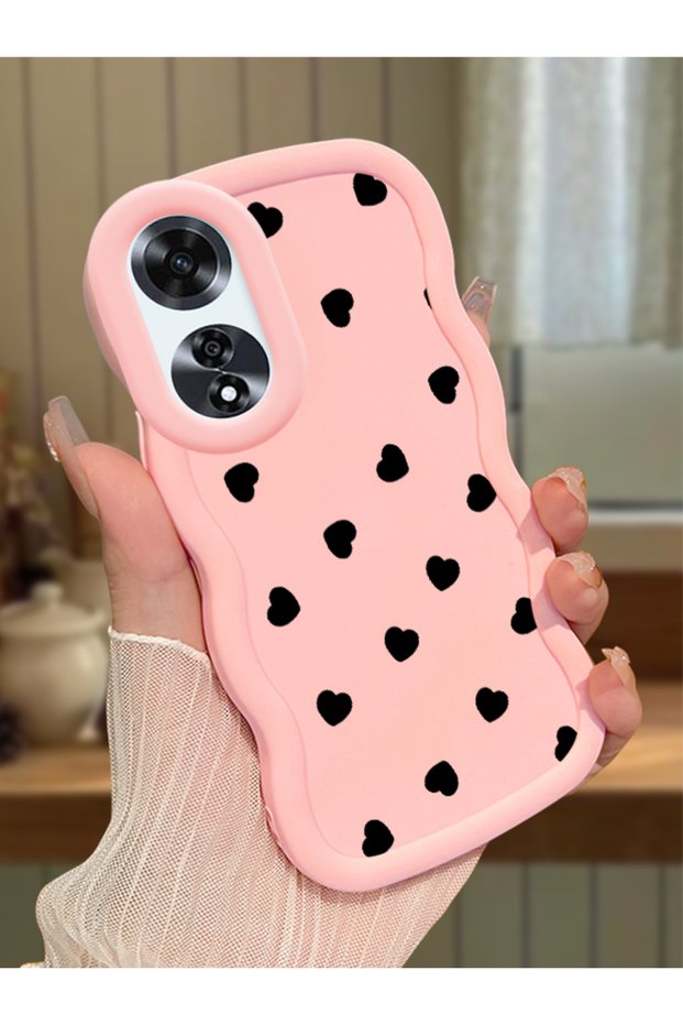 Oppo A60 Compatible Shockproof Simple Pink Silicone Phone Case Heart Pattern
