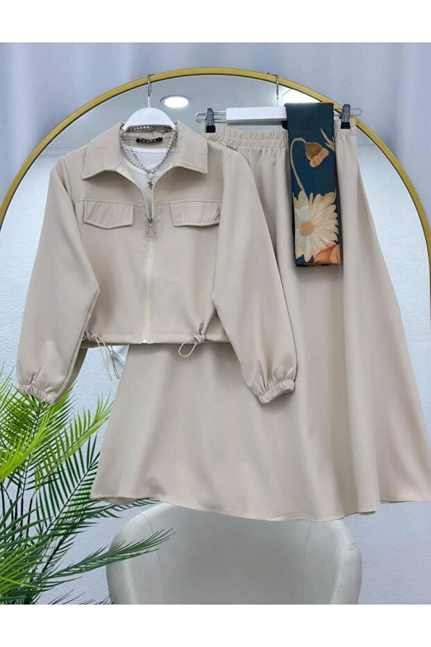 Skirt Suit with Zippered Pocket Covers