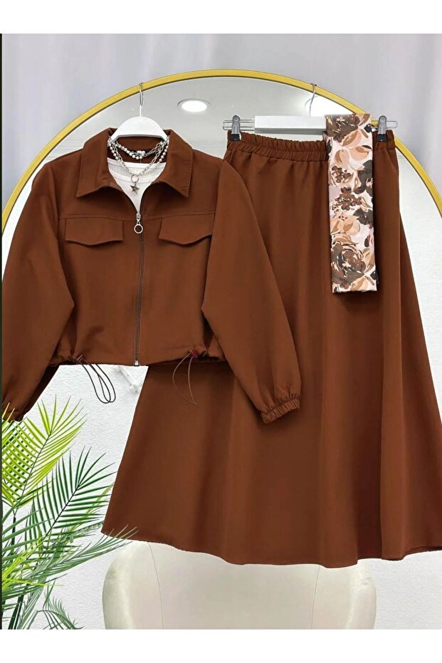 Skirt Suit with Zippered Pocket Covers