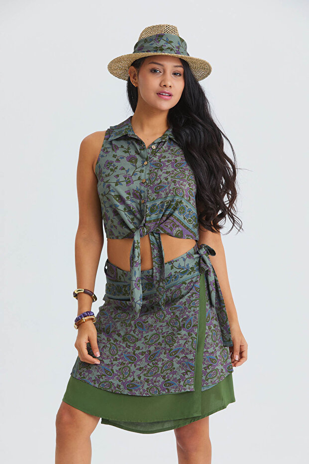 Double Layered Tie-Wrap Ethnic Skirt