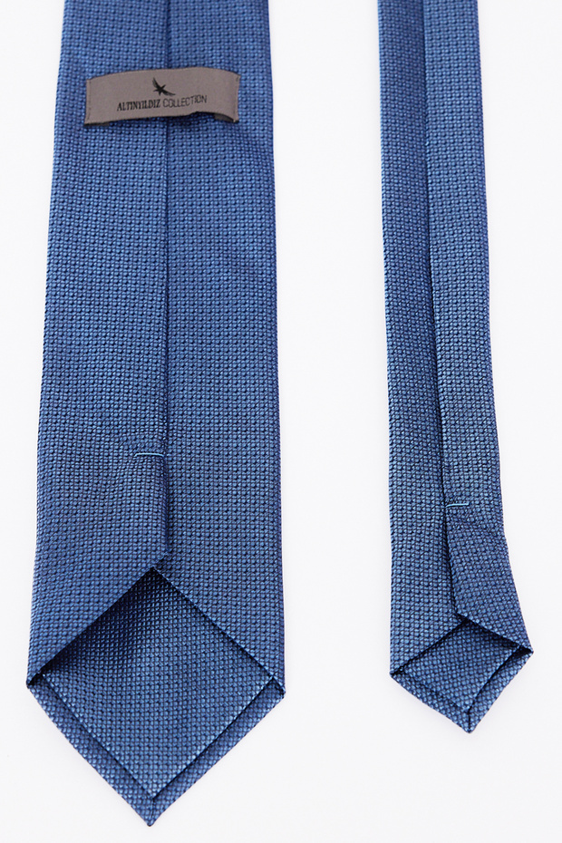 Men's Blue Patterned Silk Tie - 3