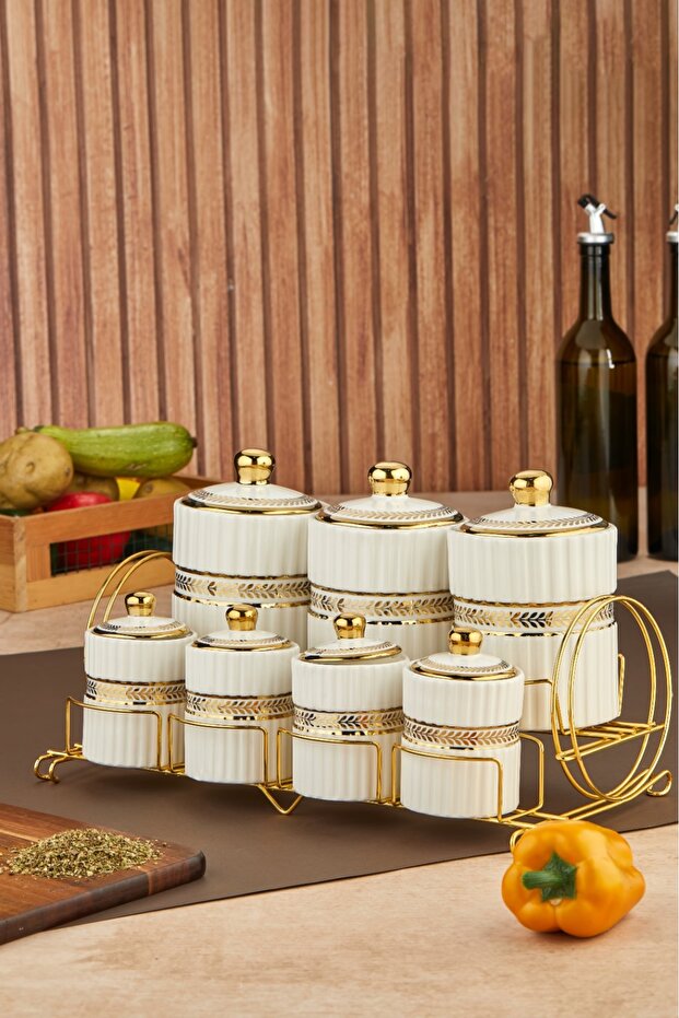 Marvella 7-Piece Porcelain Spice Jar Set with Stand Ckr3780