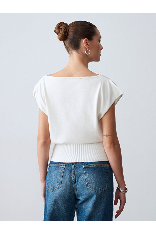 10870 Lyocell-Mischgewebe Drapierte Bluse-Ecru - 2