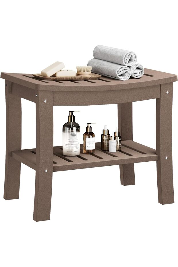 HDPE Shower Bench with Storage Shelf - 330 LBS Bathroom Stool | ADA Compliant Non-Slip Surfac