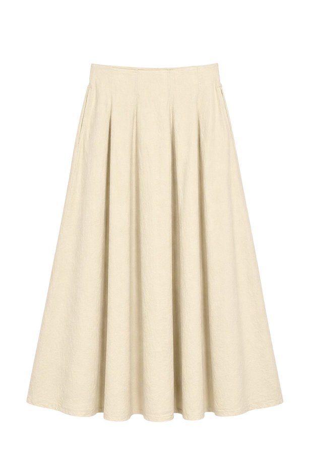4909 Women's Elastic Waist Pleated Draped Midi Skirt Stone